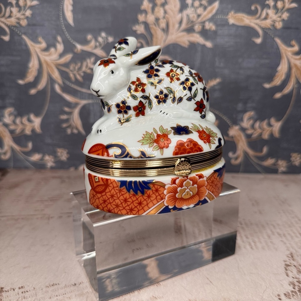 Vintage Andrea by Sadek Imari Style Rabbit Trinket Box Porcelain Japan - Picture 1 of 9